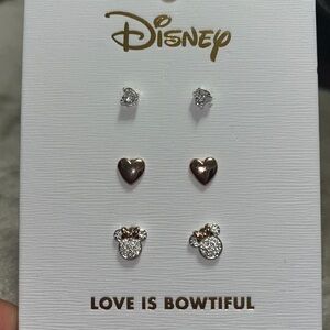 Disney 14 karat gold plated, set of three pair of earrings, studs, new